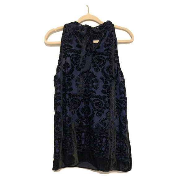 Max Studio Womens Size Large Blue Velvet Devore Halter Top - Picture 3 of 5